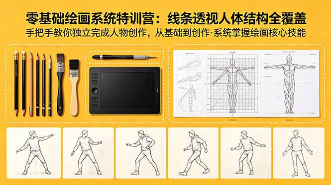 零基础绘画系统特训营：线条透视人体结构全覆盖，手把手教你独立完成人物创作| 网创圈