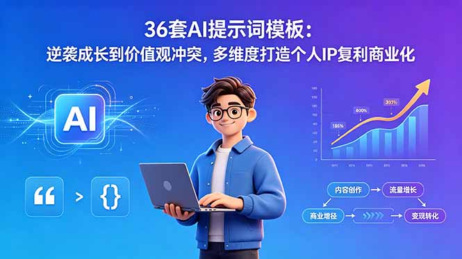 36套AI提示词模板：逆袭成长到价值观冲突，多维度打造个人IP复利商业化| 网创圈
