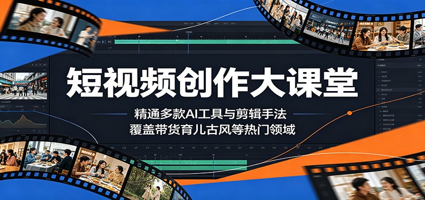 短视频创作大课堂：精通多款AI工具与剪辑手法，覆盖带货、育儿、古风等热门领域| 网创圈