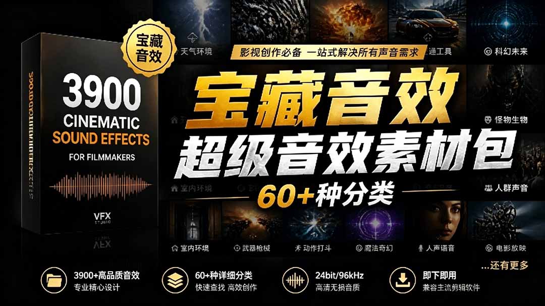 宝藏音效合集包！60+多种音效分类，共计3900个，分类清晰，全中文分类，高品质剪辑音效素材包| 网创圈