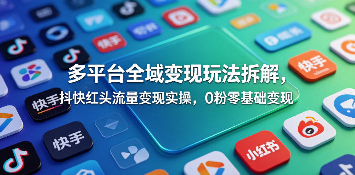 多平台全域变现玩法拆解，抖快红头流量变现实操，0粉零基础变现| 网创圈