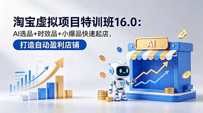 淘宝虚拟项目特训班16.0：AI选品+时效品+小爆品快速起店，打造自动盈利店铺| 网创圈