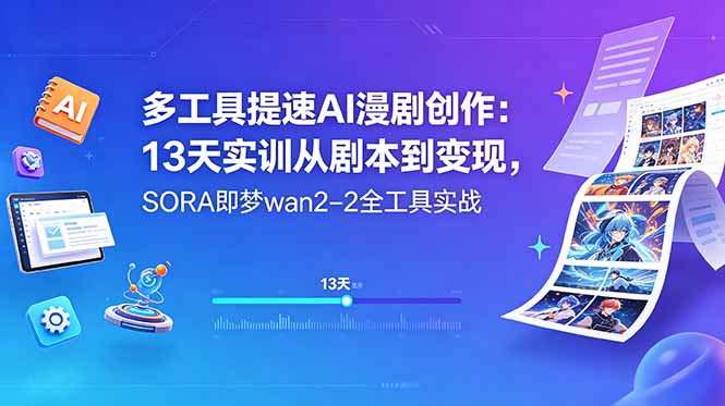 多工具提速AI漫剧创作：13天实训从剧本到变现，SORA即梦wan2-2全工具实战| 网创圈