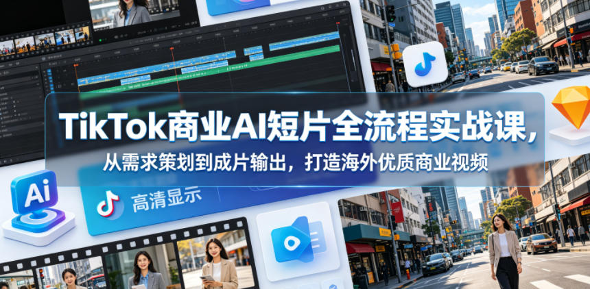 TikTok商业AI短片全流程实战课，从需求策划到成片输出，打造海外优质商业视频| 网创圈