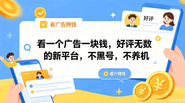 看一个广告一块钱，好评无数的新平台，不黑号，不养机，一撸几十块钱还是不错的【揭秘】| 网创圈
