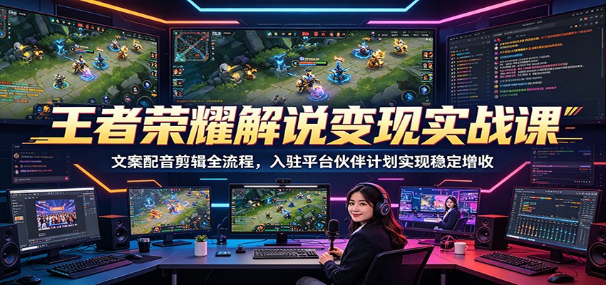 王者荣耀解说变现实战课：文案配音剪辑全流程，入驻平台伙伴计划实现稳定增收| 网创圈