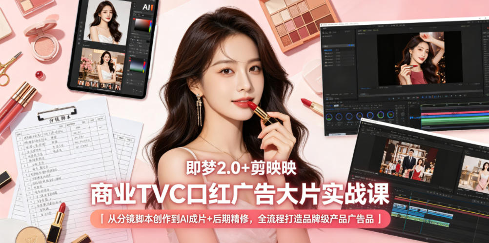 即梦2.0+剪映商业TVC口红广告大片实战课｜从分镜脚本创作到AI成片+后期精修，全流程打造品牌级产品广告| 网创圈
