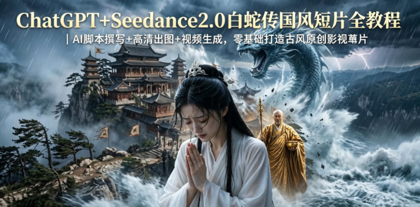 ChatGPT+Seedance2.0白蛇传国风短片全教程｜AI脚本撰写+高清出图+视频生成，零基础打造古风原创影视短片| 网创圈