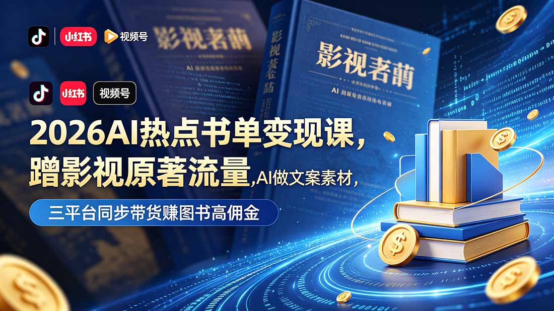 2026AI热点书单变现课，蹭影视原著流量，AI做文案素材，三平台同步带货赚图书高佣金| 网创圈