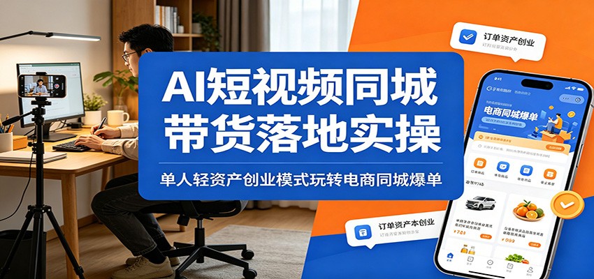 AI短视频同城带货落地实操：单人轻资产创业模式玩转电商同城爆单| 网创圈