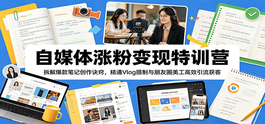自媒体涨粉变现特训营：拆解爆款笔记创作诀窍，精通Vlog摄制与朋友圈美工高效引流获客| 网创圈
