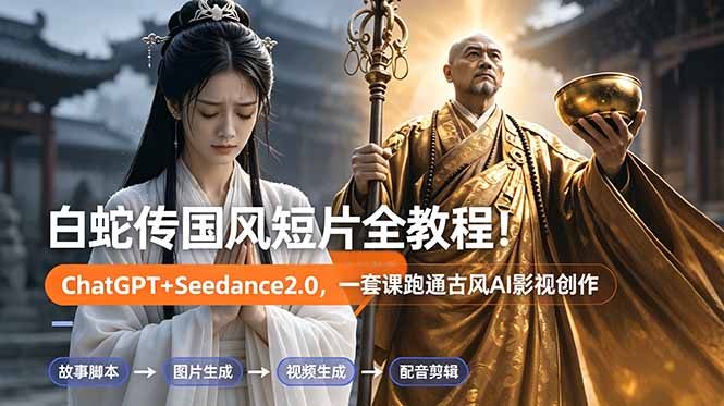 白蛇传-国风短片全教程！ChatGPT+Seedance2.0，一套课跑通古风AI影视创作| 网创圈