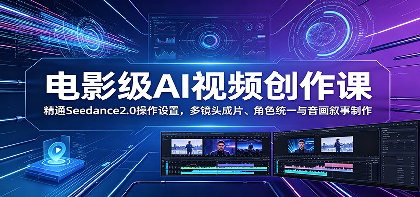 电影级AI视频创作课：精通Seedance2.0操作设置，多镜头成片、角色统一与音画叙事制作| 网创圈