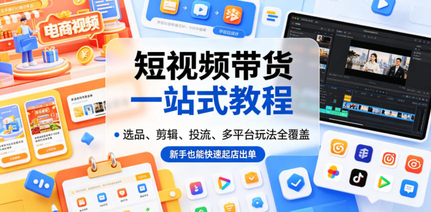 短视频带货一站式教程，选品、剪辑、投流、多平台玩法全覆盖，新手也能快速起店出单| 网创圈
