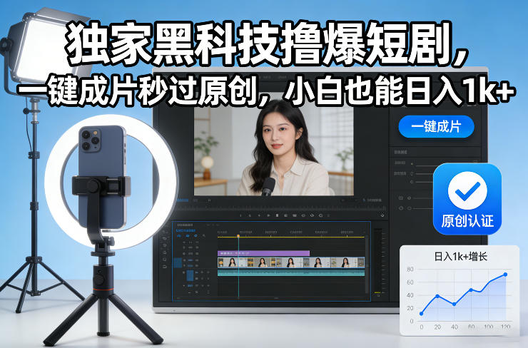 独家黑科技撸爆短剧，一键成片秒过原创，小白也能日入1k+【揭秘】| 网创圈