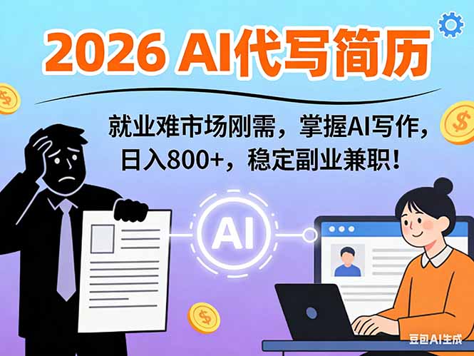 AI代写简历，超暴利，用万能模板月入1-3万实战教程，2026年市场刚需！| 网创圈