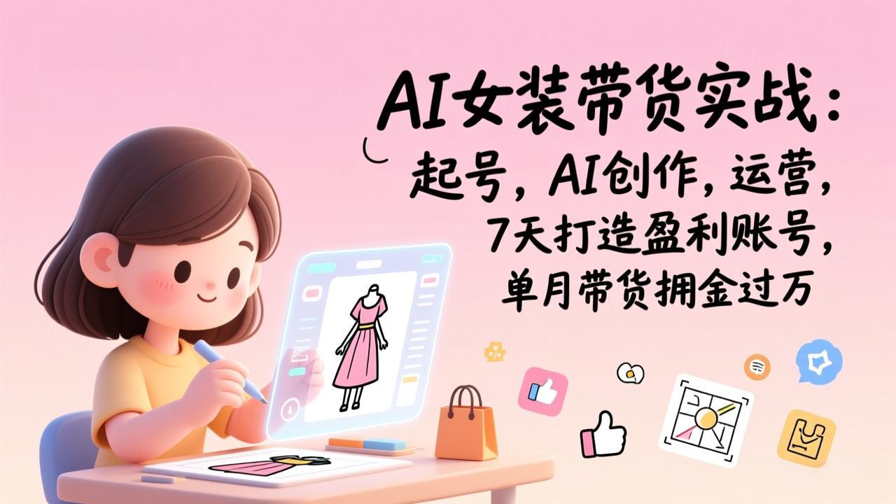 AI女装带货实战：起号，AI创作，运营，7天打造盈利账号，单月带货佣金过万| 网创圈