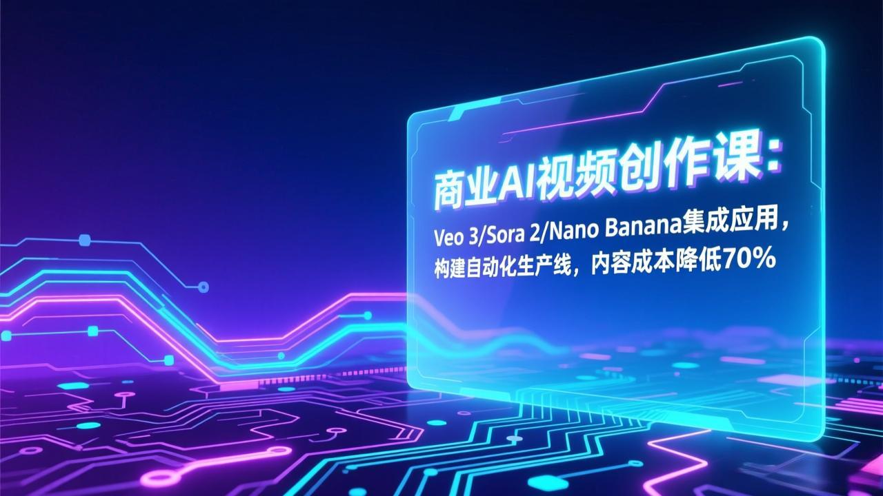 商业AI视频创作课：Veo 3/Sora 2/Nano Banana集成应用，构建自动化生产线，内容成本降低70%| 网创圈