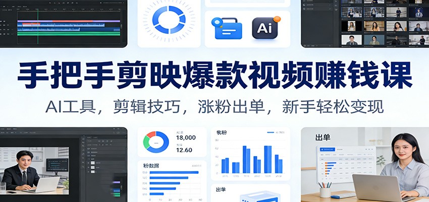 手把手剪映爆款视频赚钱课：AI工具，剪辑技巧，涨粉出单，新手轻松变现| 网创圈